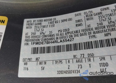 2024 Ford Bronco Big Bend z USA, uszkodzony, nr VIN 1FMDE7BH4RLA55427